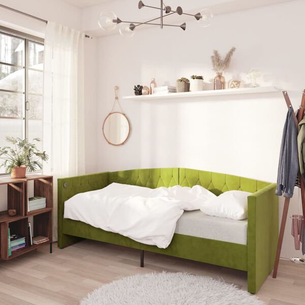 vidaXL Tagesbett mit Matratze USB Hellgr&uuml;n Samt 90x200 cm