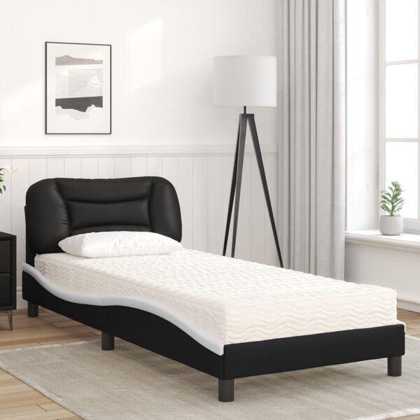 vidaXL Bett mit Matratze "Hvar" Schwarz und Wei&szlig; 90x200 cm Kunstleder