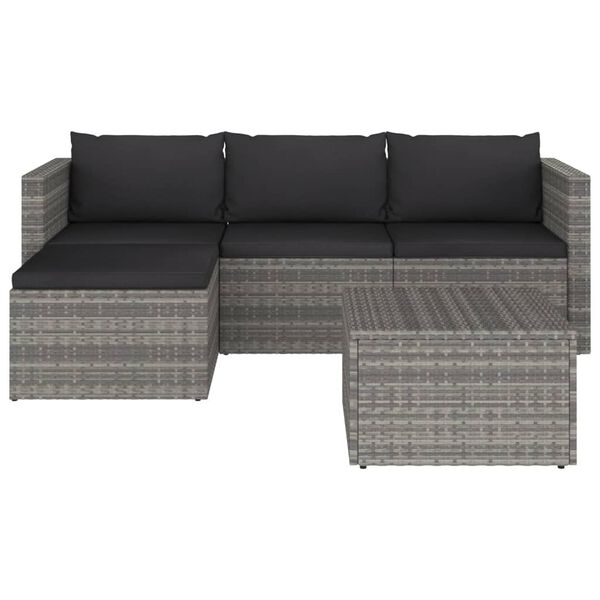 vidaXL 3-tlg. Garten-Lounge-Set mit Kissen Poly Rattan Grau