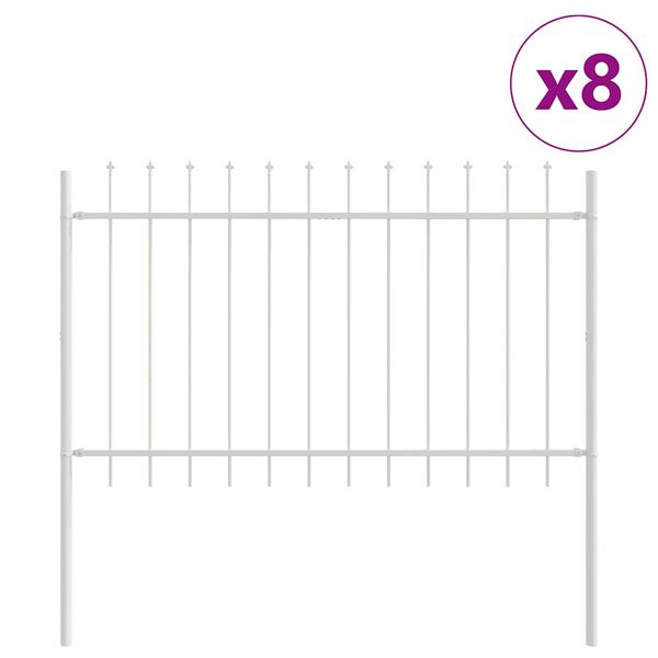 vidaXL Gartenzaun 8 pcs Wei&szlig; 13,6 x 1 m Pulverbeschichteter Stahl
