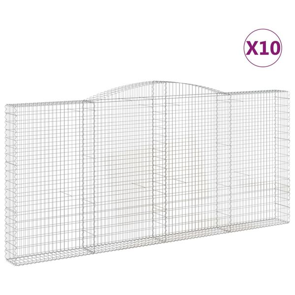 vidaXL Gabionen mit Hochbogen 10Stk. 400x30x180/200cm Verzinktes Eisen
