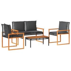 vidaXL 4-tlg. Garten-Lounge-Set mit Kissen Schwarz Poly Rattan