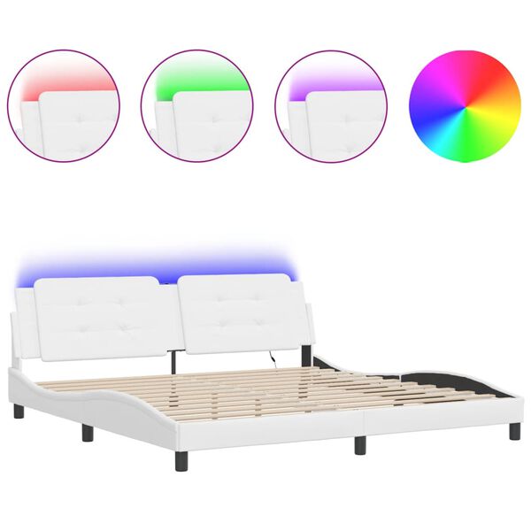 vidaXL Bettgestell mit LED ohne Matratze "Zadar" Wei&szlig; 200x200 cm