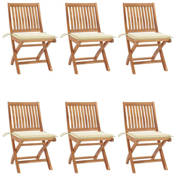 vidaXL Klappbare Gartenst&uuml;hle mit Kissen 6 Stk. Massivholz Teak