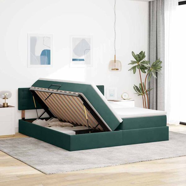 vidaXL Aufbewahrungsbett mit Matratze Dunkelgr&uuml;n 90 x 200 cm