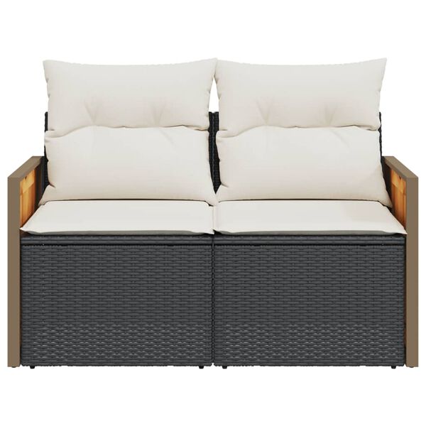 vidaXL Gartensofa mit Kissen 2-Sitzer Schwarz Poly Rattan