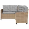 vidaXL Gartensofa in L-Form mit Tisch und Kissen Beige Poly Rattan