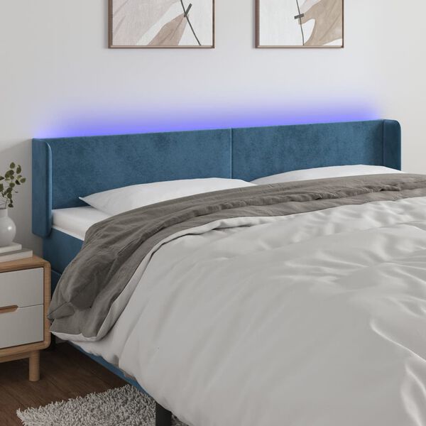 vidaXL LED Kopfteil Dunkelblau 203x16x78/88 cm Samt
