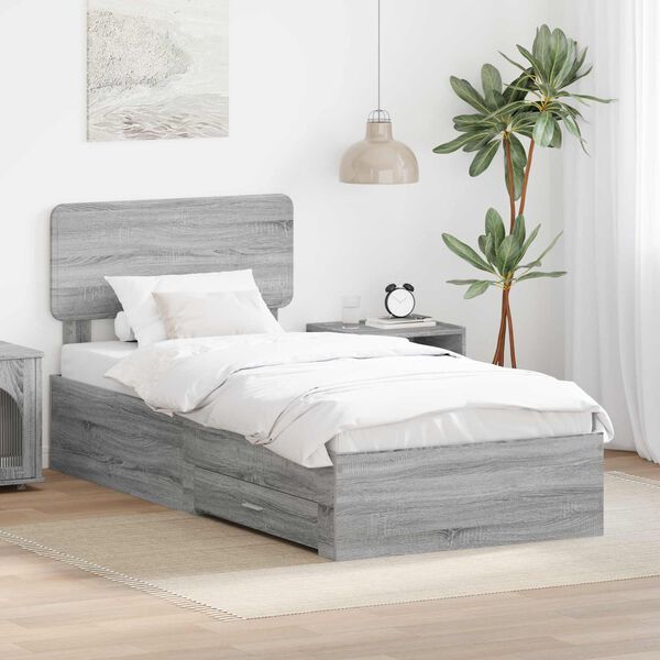 vidaXL Bettrahmen mit Kopfteil Graues Sonoma 90 x 190 cm Holzwerkstoff