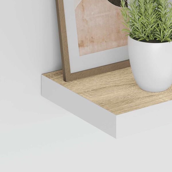vidaXL Schweberegal Eichen-Optik und Wei&szlig; 60x23,5x3,8 cm MDF