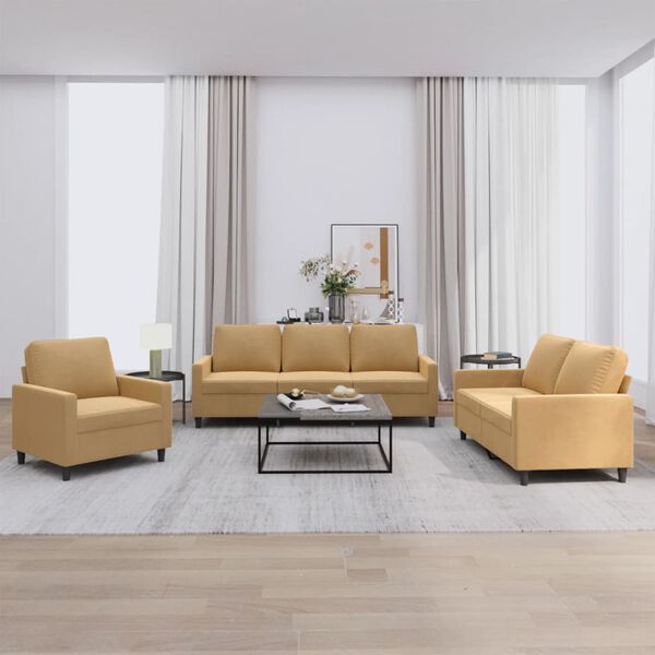 vidaXL 3-tlg. Sofagarnitur mit Kissen Braun Samt