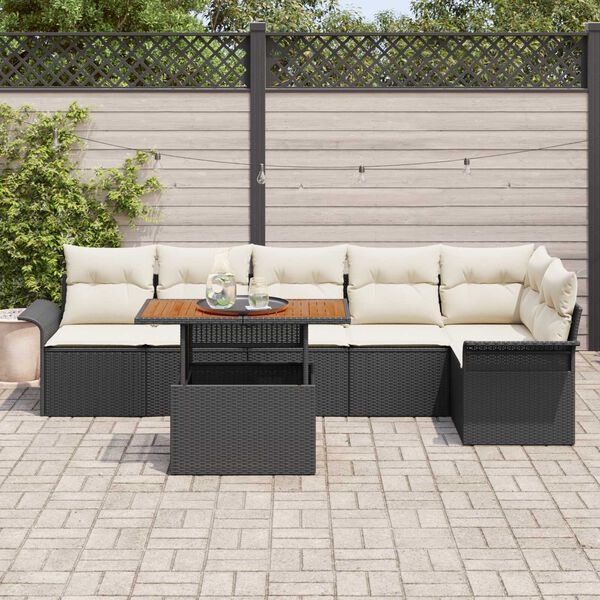 vidaXL Garten-Sofa-Set mit Speicher 7 pcs Schwarz Poly Rattan