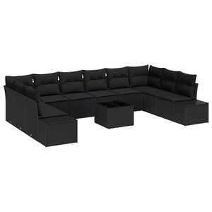 vidaXL Gartensofa-set 10 Stk. 9-Sitzanzahl Schwarz Polyrattan