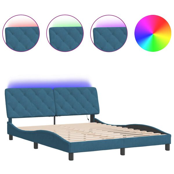 vidaXL Bettgestell mit LED ohne Matratze Blau 160x200 cm Samt