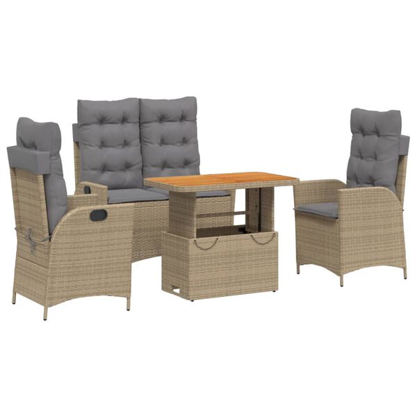vidaXL 4-tlg. Garten-Essgruppe mit Kissen Beige Poly Rattan