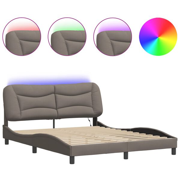 vidaXL Bettgestell mit LED ohne Matratze "Hvar" Taupe 160x200 cm Stoff