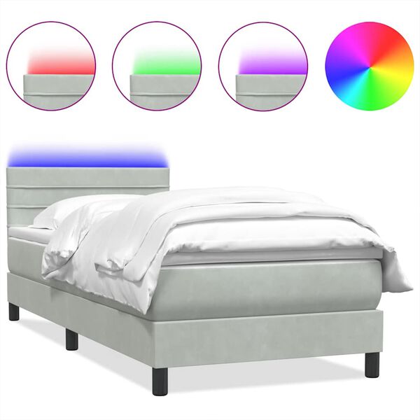 vidaXL Boxspringbett mit Matratze & LED Hellgrau 90x210 cm Samt