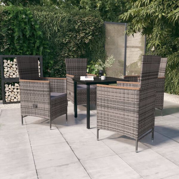 vidaXL 5-tlg. Garten-Essgruppe mit Kissen Grau