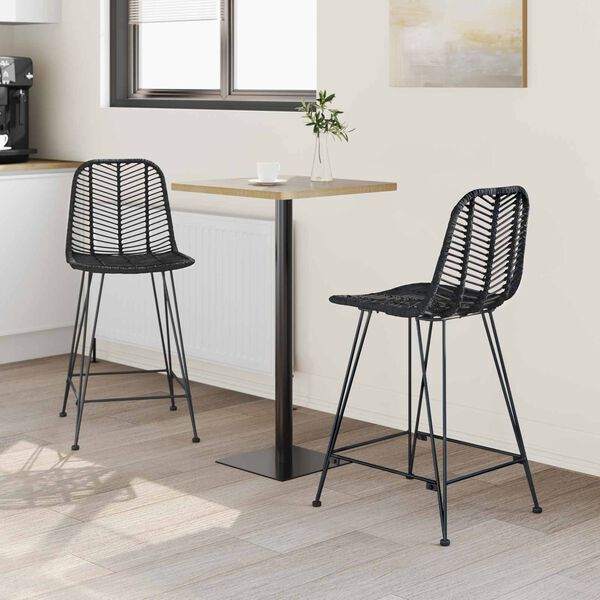 vidaXL Barstuhl 2 pcs Schwarz 44,5 x 54,5 x 97,5 cm Rattan und Eisen