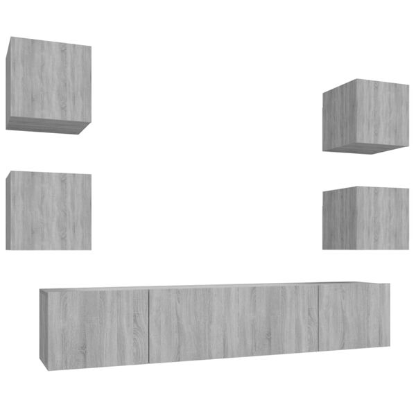 vidaXL 6-tlg. TV-Schrank-Set Grau Sonoma Holzwerkstoff
