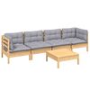 vidaXL 5-tlg. Garten-Lounge-Set mit Grauen Kissen Kiefer Massivholz