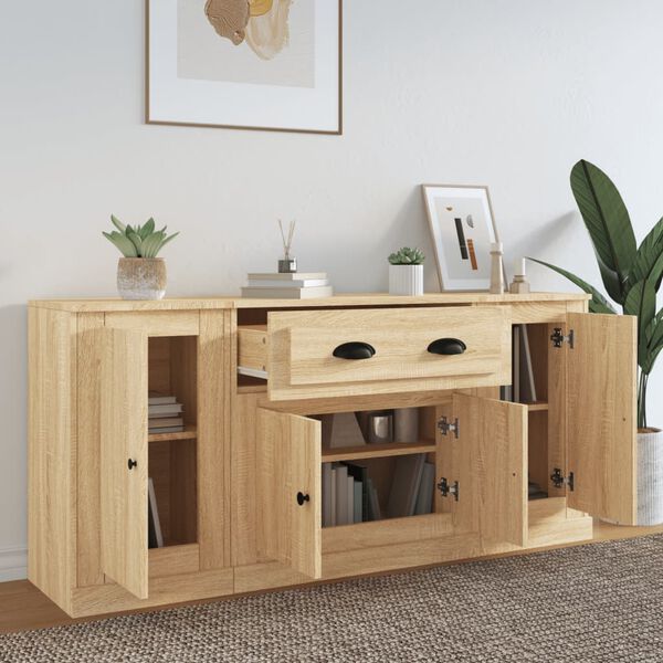 vidaXL Sideboards 3 Stk. Sonoma-Eiche Holzwerkstoff