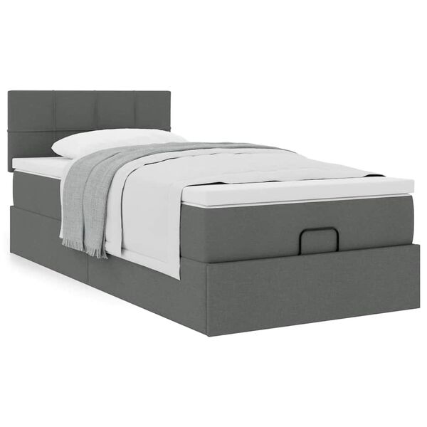 vidaXL Ottoman-Bett mit Matratze Dunkelgrau 100x200 cm Stoff