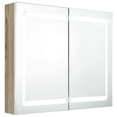 vidaXL LED-Spiegelschrank fürs Bad Weiß und Eichen-Optik 80x12x68 cm