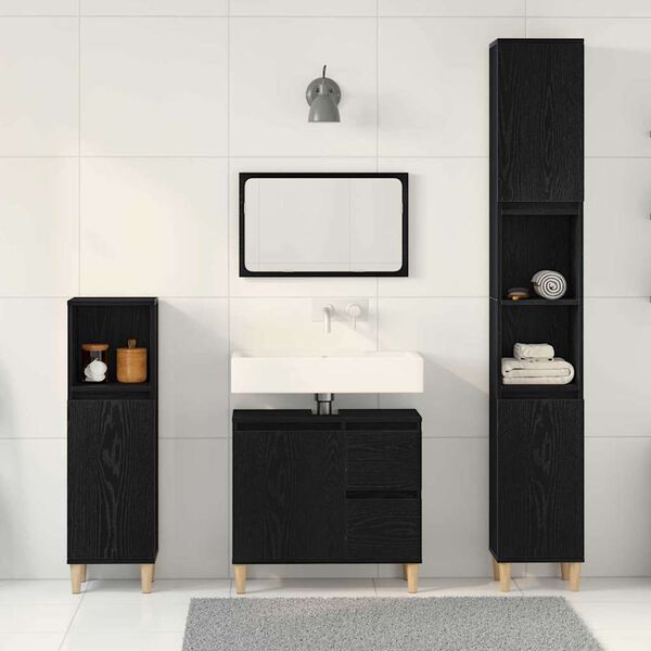 vidaXL Badezimmerm&ouml;bel-Set Wandmontiert 3 pcs Schwarz Eichen-Optik