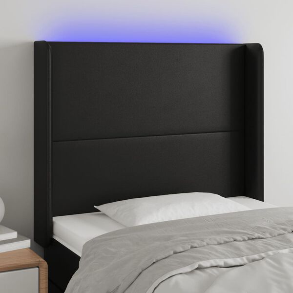 vidaXL LED Kopfteil Schwarz 103x16x118/128 cm Kunstleder