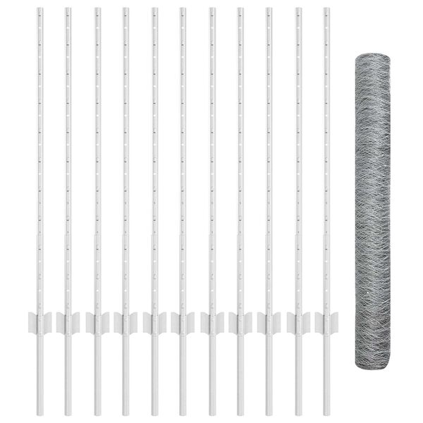 vidaXL Zaun mit Pfosten Silber 1 x 25 m Stahl