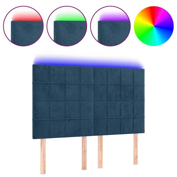 vidaXL LED Kopfteil Dunkelblau 144x5x118/128 cm Samt