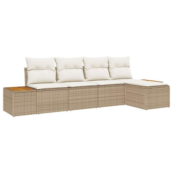 vidaXL Garten-Sofa-Set mit Kissen 5 pcs Beige Poly Rattan