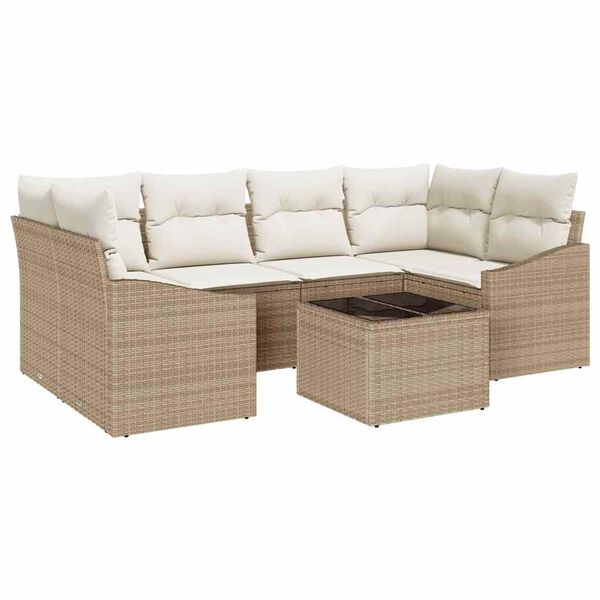 vidaXL Sofa Set mit Kissen 7 pcs Beige und Creme Poly Rattan