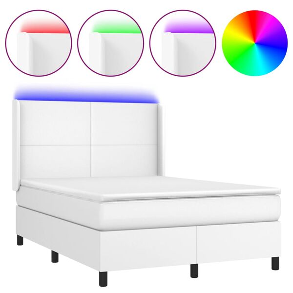 vidaXL Boxspringbett mit Matratze & LED Wei&szlig; 140x200 cm Kunstleder