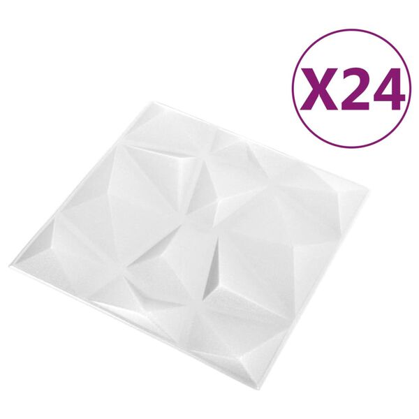 vidaXL 3D-Wandpaneele 24 Stk. 50x50 cm Diamantwei&szlig; 6 m&sup2;