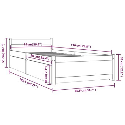 vidaXL Bett mit Schubladen 75x190 cm