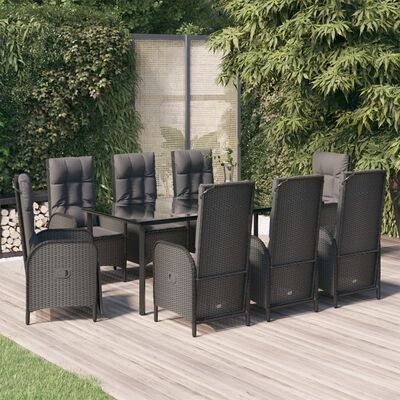 vidaXL 9-tlg. Garten-Essgruppe mit Kissen Schwarz Poly Rattan