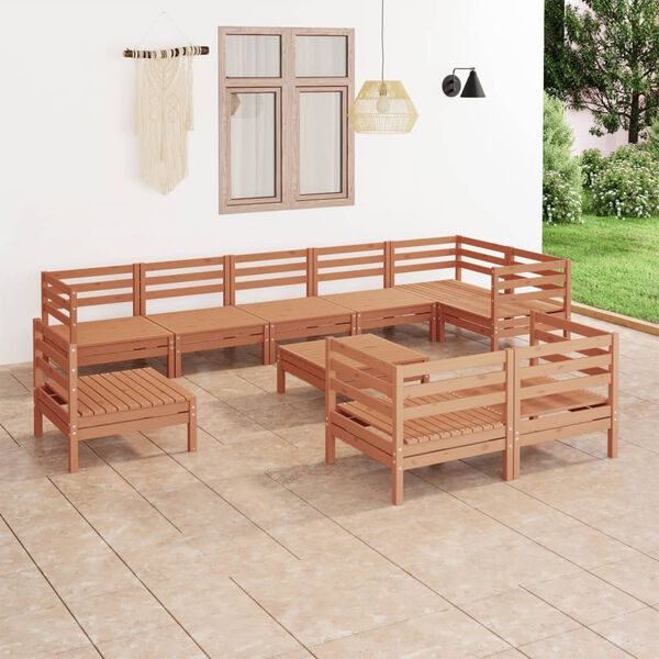 vidaXL 10-tlg. Garten-Lounge-Set Massivholz Kiefer Honigbraun