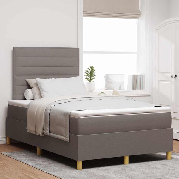 vidaXL LED Boxspringbett mit Matratze Taupe 120 x 200 cm Stoff