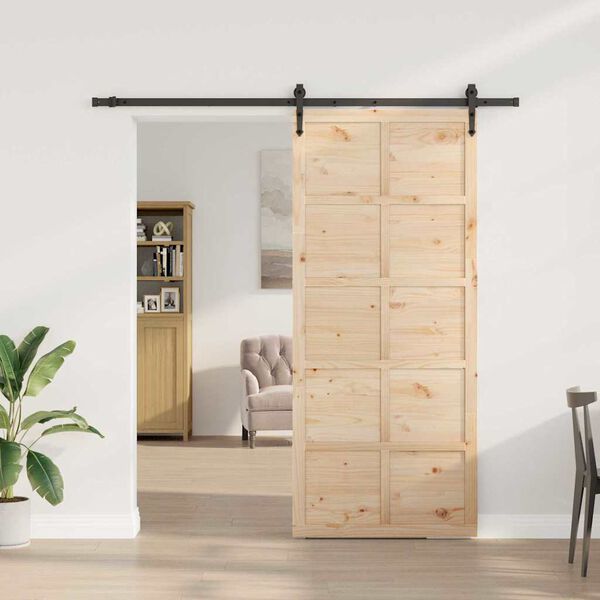 vidaXL Schiebet&uuml;r Braun 100 x 208 cm Massivholz Kiefer