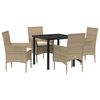 vidaXL Garten Essgruppe mit Kissen 5 pcs Beige Poly-Rattan