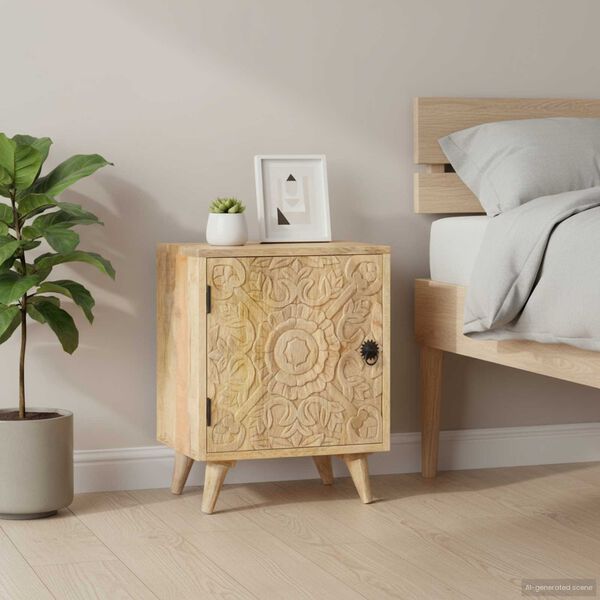 vidaXL Nachttisch Geschnitzt 40x30x50 cm Mango Massivholz