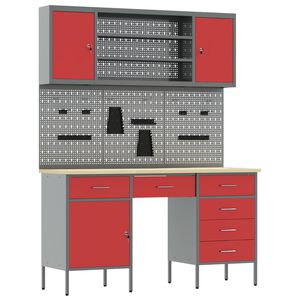 vidaXL Werkbank mit Schubladen 7 stk. Rot Ingenieure Holz und Stahl