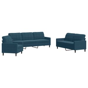 vidaXL 3-tlg. Sofagarnitur mit Kissen Blau Samt