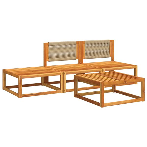 vidaXL 4-tlg. Gartensofa-Set mit Kissen Holz Akazie & Seil