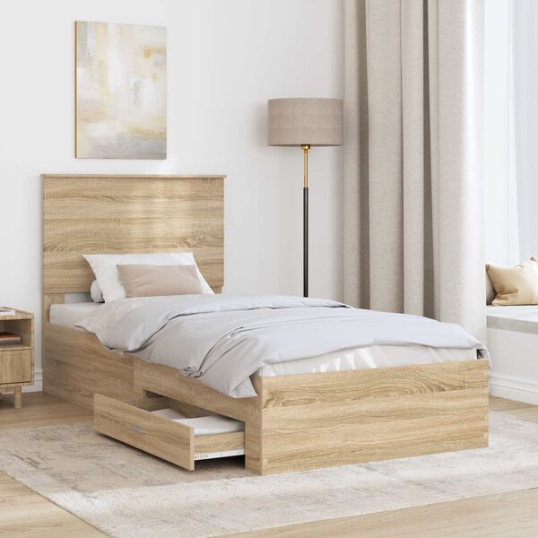 vidaXL Bettrahmen mit Kopfteil Sonoma-Eiche 90 x 190 cm Holzwerkstoff