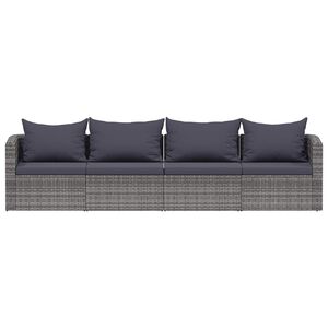 vidaXL 4-tlg. Garten-Sofagarnitur mit Kissen Grau Poly Rattan