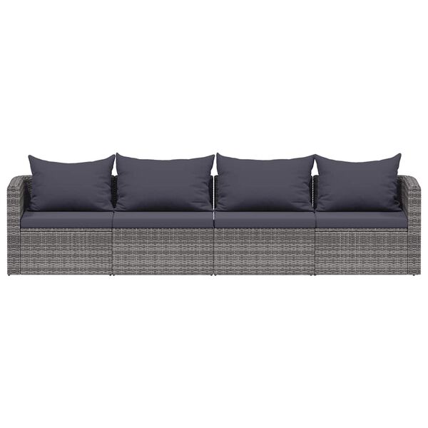 vidaXL 4-tlg. Garten-Sofagarnitur mit Kissen Grau Poly Rattan