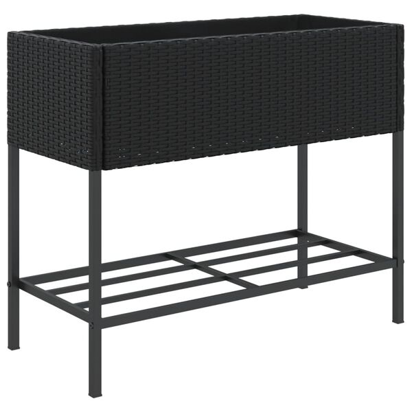 vidaXL Pflanzk&uuml;bel mit Ablage Schwarz Poly Rattan